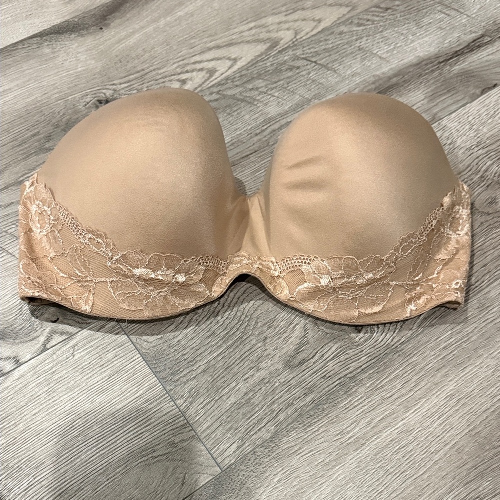 Strapless Lace Trim Nude Push-Up Bra